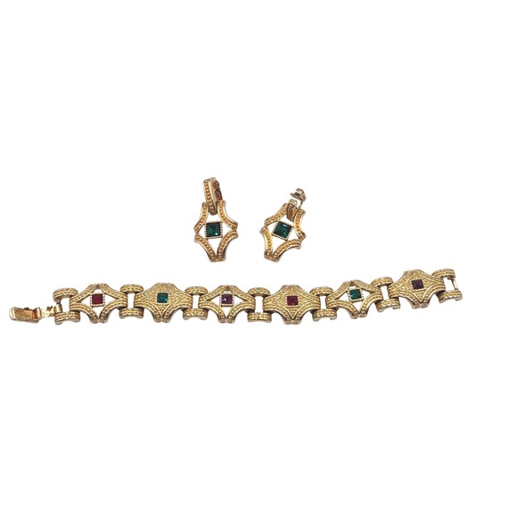 RARE VINTAGE Swarovski Gold Jewel Tone Crystal Bracelet Clip On Earrings Set